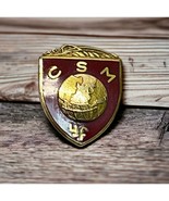 Vintage CSM YF Pin Tie Tack Gold Tone Shield Badge Earth World - £15.76 GBP