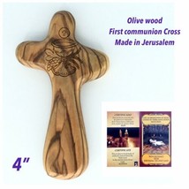 Olive Wood Holding Comfort Cross engraved First Holy Communion Favor Jerusalem - £10.18 GBP
