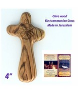 Olive Wood Holding Comfort Cross engraved First Holy Communion Favor Jer... - £10.03 GBP
