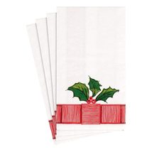 Caspari Ribbon Border Holly Paper Guest Towel Napkins - Two Packs of 15 - £15.17 GBP