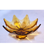 Vintage VIKING GLASS Epic 8-Petal Lotus HONEY AMBER Compote Bowl - SHIPS... - $31.47