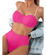 Trendy TRON High Waist Bikini Set with Pearl Straps, Push Up Top, 5 Colo... - €27,10 EUR