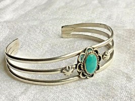 Cuff Bangle Sterling Silver Turquoise Southwestern Small Size Best Small Wrist - £48.80 GBP