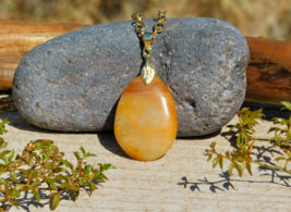 Jasper Natural Stone Pendant Brass Necklace for Confidence and Inner Str... - £20.60 GBP