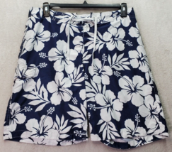 Old Navy Swim Trunks Board Shorts Men&#39;s Large Navy Floral Flat Front Drawstring - £14.41 GBP