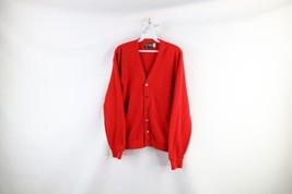 Vintage 70s Streetwear Mens Medium Knit Kurt Cobain Cardigan Sweater Red USA - £71.01 GBP