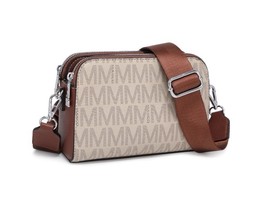Women’s Triple Zip Vegan Leather Crossbody Purse Small Shoulder Bag, Beige - $22.77