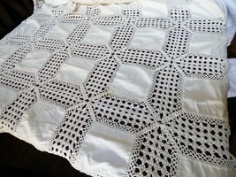White Cotton hand made Crochet lace Linen Squares Table Cloth 54&quot; x 66&quot; - £35.48 GBP