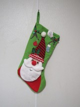 3D Santa on Green Christmas Stocking  18&quot; by 9&quot; Holiday Time - £13.29 GBP