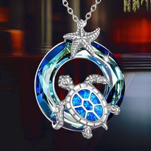 Sea Turtle Necklace Tortoise Necklaces Sterling Silver Crystal Pendant Jewelry f - $139.00