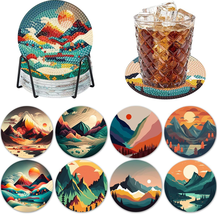 8 Pcs Diamond Painting Coasters with Holder, Abstract Landscape Diamond Art Coas - £15.13 GBP