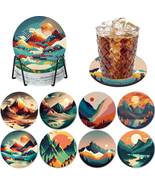 8 Pcs Diamond Painting Coasters with Holder, Abstract Landscape Diamond ... - £15.00 GBP