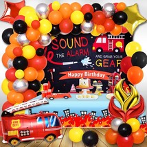 94Pcs Fire Truck Birthday Party Decorations Supplies For Boys Kid Firefighter Ba - £26.77 GBP