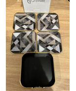 Coaster Set Pk of 4 Squared Shaped Absorbent Drink Coasters with Holder NEW - £12.39 GBP