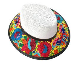 Floral Embroidered Straw Sun Hat Multicolored Flower White Sombrero Womens Fashi - £42.21 GBP