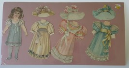 1800s antique TUCK PAPER DOLL 10&quot; w 3 dresses hats umbrella clothing #2 - £54.26 GBP