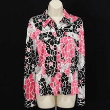 Alberto Makali Womens Retro Floral Satin Shirt L Large Arsty Black Pink ... - $28.54