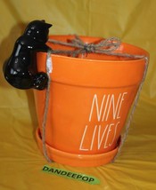 Rae Dunn Nine Lives Large Orange Ceramic Planter Pot With Black Cat Halloween - £71.12 GBP