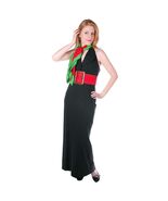 VTG 70s Geoffrey Beene Black Silk Jersey Column Gown Red Suede Belt &amp; Scarf - $15,374.09 MXN