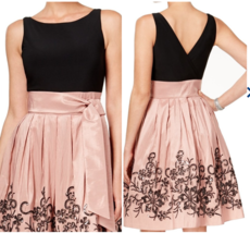 SLNY Fashions 10 Pink Black Contrast Sleeveless Wrap Pleat Dress Sequin Floral - £40.34 GBP
