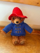 Small Brown Plush Paddington Bear w Blue Raincoat &amp; Red Felt Hat Stuffed Animal - £6.02 GBP