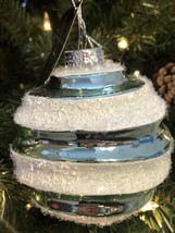 Robert Stanley Christmas Ornament Glass Ball Silver White Flocked Stripe... - £12.51 GBP