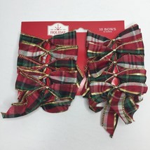 Holiday Time 10 Bows Christmas Home Decor Tree Red Green White Plaid - $14.99