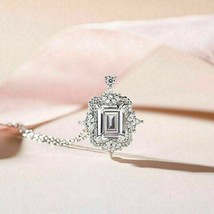 4CT Emerald Cut Lab Created Diamond Vintage Style Pendant 14k White Gold Plated - £109.64 GBP