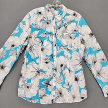 Rafaella Womens Shirt Size XL Blue Preppy White Floral Button Up Long Sleeve Top - £10.10 GBP