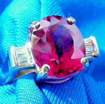 Earth mined Rubelite Tourmaline Diamond Deco Engagement Ring Solitaire 14k Gold - £5,052.22 GBP