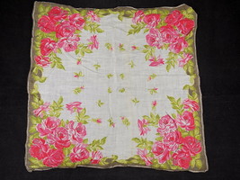 Beautiful Sheer Handkerchief 13&quot; X 14&quot; Pink Roses &amp; Petals Pattern - £3.92 GBP