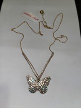 Betsey Johnson Red/Pink Tone Crystal Butterfly Pendant Necklace new - £51.40 GBP