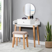 Wooden Makeup Dressing Mirror Table Set with Drawer - £182.01 GBP