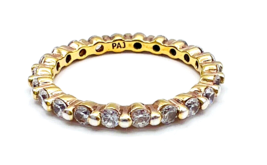 Vintage Signed PAJ CZ 925 Gold Vermeil Eternity Wedding Band Ring Size 5.25 - £24.82 GBP