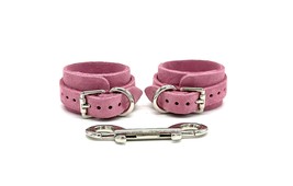 BDSM Light Pink All Suede Selena Handcuffs &amp; Silver Hardware, Sub Fetish... - £47.85 GBP