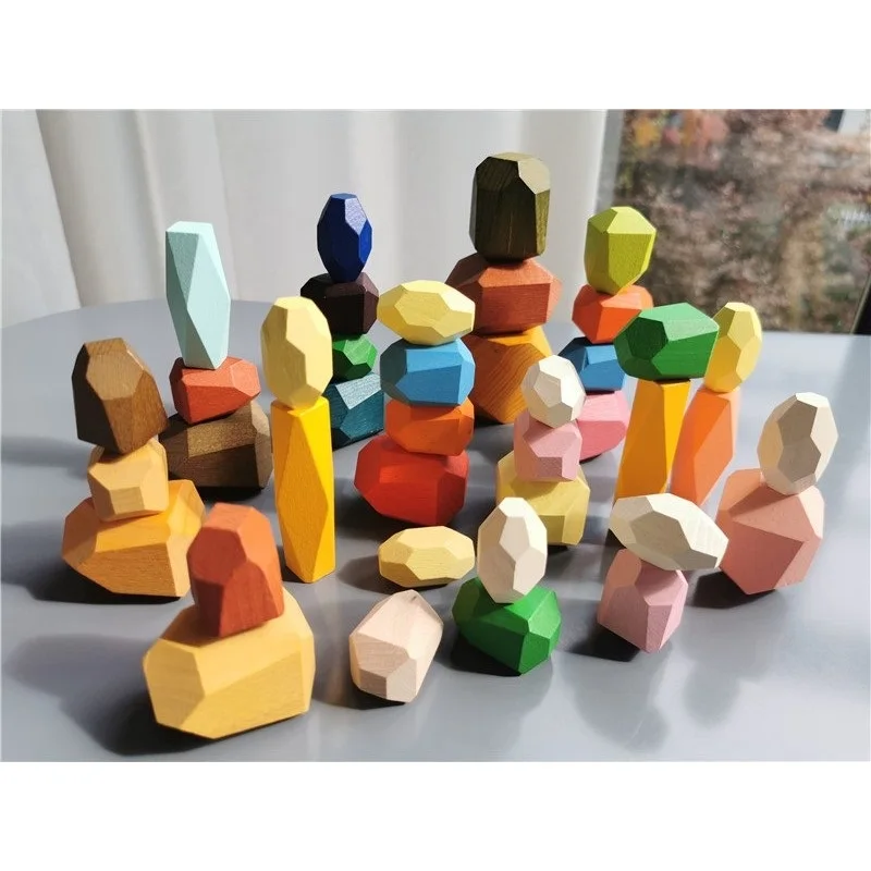 Wooden Toys Pine Rainbow Stacking Balance Stones Building Blocks Beech Pastel - £14.54 GBP+