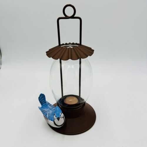Hallmark Marjolein Bastin Votive Candle Holder Bird Feeder Lantern Blue Jay Hang - $51.43