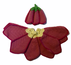Baby Homemade Crocheted Flower Cape Strawberry Hat Cap Salmon Pink Yellow New - £18.56 GBP