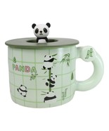 Green Panda Bears Climbing On Bamboo Mug With Anime Panda Figurine Handl... - $24.59 CAD
