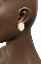 1.3/8" Long Fake Riverstone Oval Copper Tone Clip On Earrings Costume Jewelry - $13.98