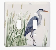 Blue Heron Bird Ceramic Double Light Switch Cover Floater Switchplate - £21.35 GBP