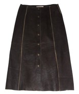 Michael Kors Snap Front Long Dark Brown Leather Skirt Wm&#39;s 2 NWOT Made i... - $65.63 CAD