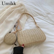 Summer Woven Straw Bags for Women Round Handmade Rattan Beach Totes Handbag Casu - £87.36 GBP