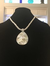 Mother Of Pearl  Tear Shaped  Pendent Necklace On Double Stranded   Seed Bead - £4.67 GBP