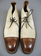 Classic Beige Handmade Chukka High Cap Toe Leather Suede Boot - $159.00