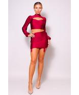 Red Puff Long Sleeve Front Cutout Turtleneck Blouse &amp; Side Ruched Garter... - £23.18 GBP