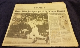 Orig. L.A. Times Sep. 12, 1985 Pete Rose Hits 4,192, Surpasses Ty Cobb&#39;s Record  - £23.44 GBP