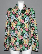 VTG Colorful Bright Tropical Floral Stretch Polyester L/S Blouse Wm&#39;s M/L EXC - £22.72 GBP