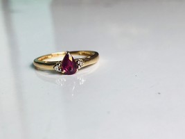 Clean blood red ruby ring with natural diamonds in 14k hallmarked solid gold - £426.82 GBP
