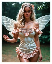 Gorgeous Young Sexy Fairy In White &amp; Pink Frilly Dress 8X10 Fantasy Photo - £6.34 GBP